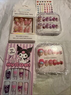 Multiples Pink Purple Kids Press-On Nail Sets with Cute Character Accents